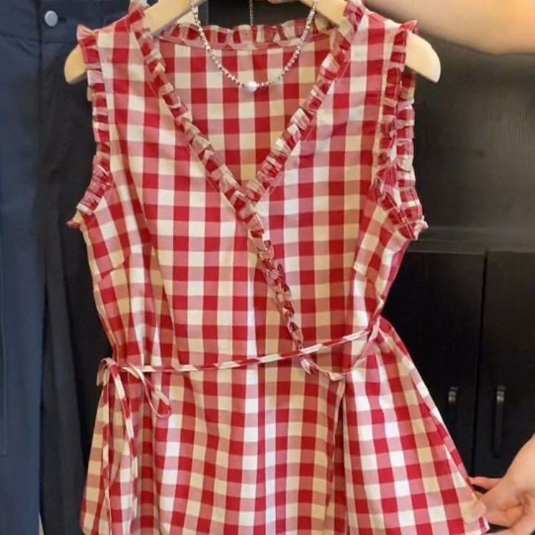Retro Red Plaid Sleeveless Ves – Corset Waist Cinch Bewertung und Preis