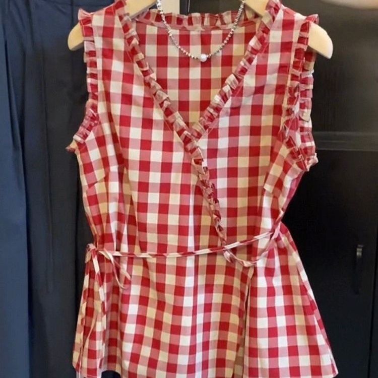 Retro Red Plaid Sleeveless Ves – Corset Waist Cinch Bewertung und Preis