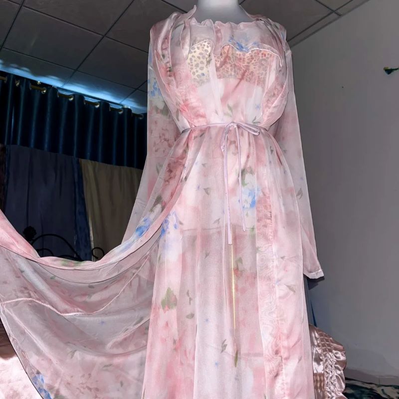 Pink Silk Printed See Through  – Robe Silk Women Bewertung und Preis
